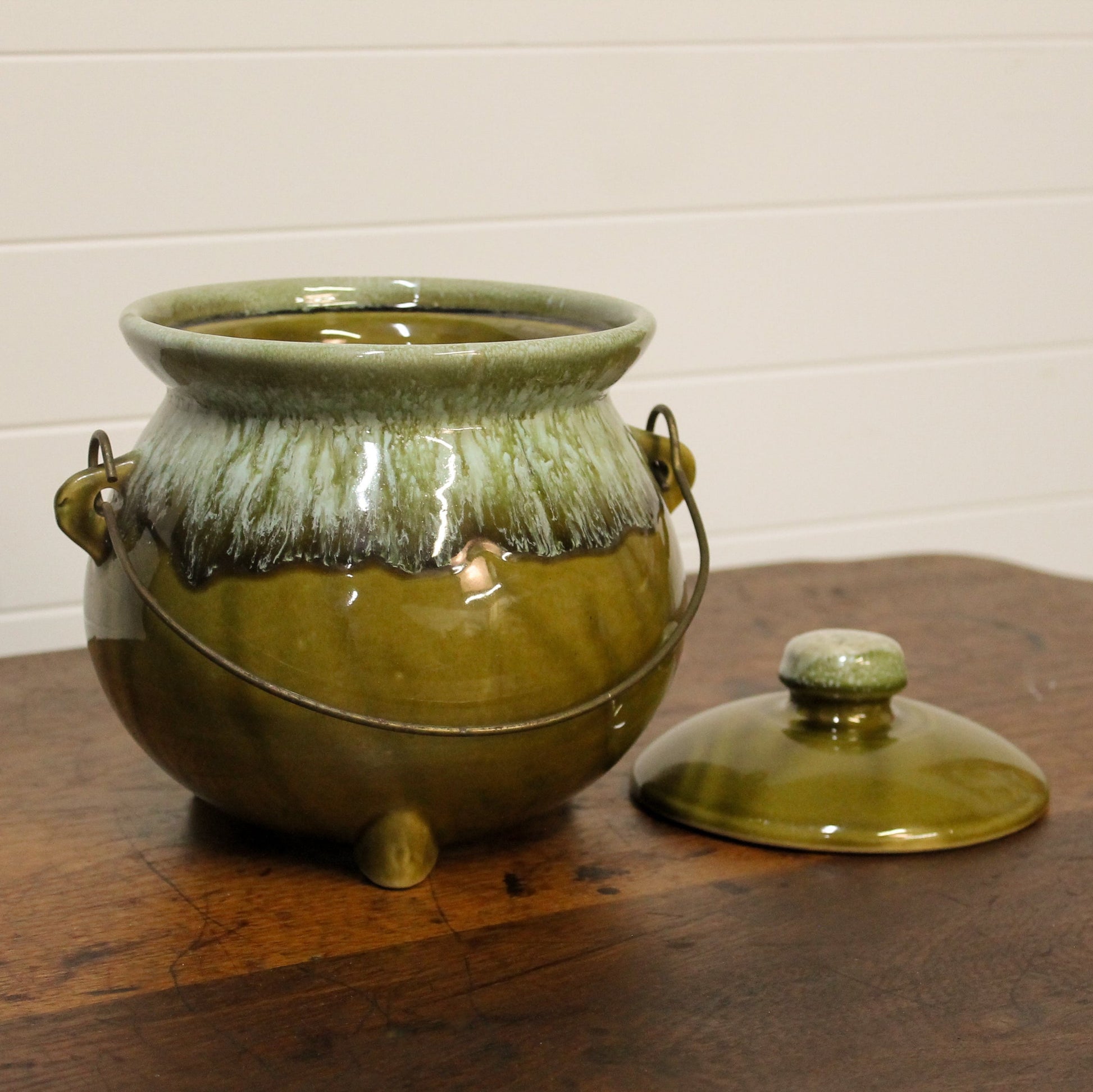 1960s Hull Pottery Green Drip Glaze Bean Pot Changing Thymes of West Michigan