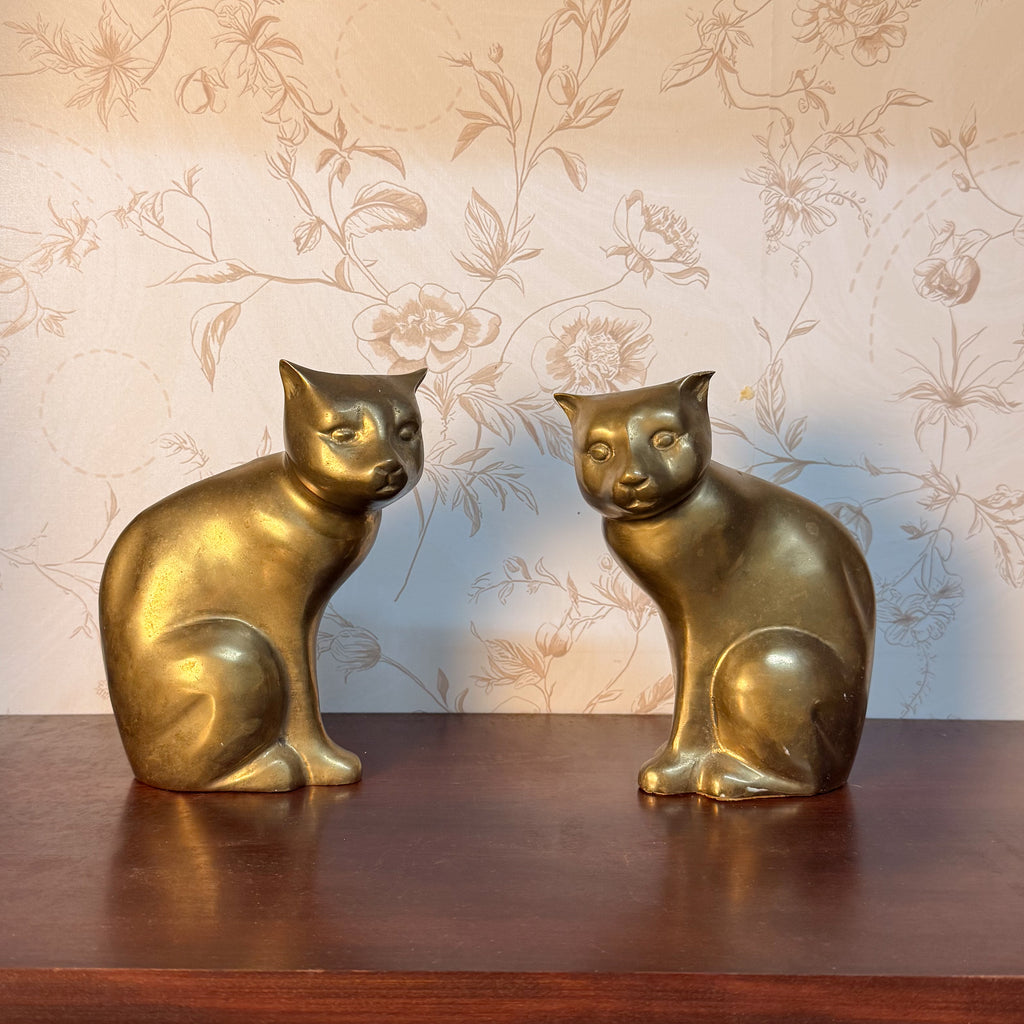 Vintage MCM Brass Cat Figurines - Pair