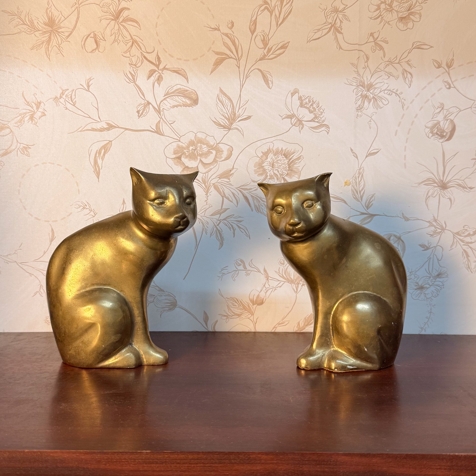 Vintage MCM Brass Cat Figurines - Pair