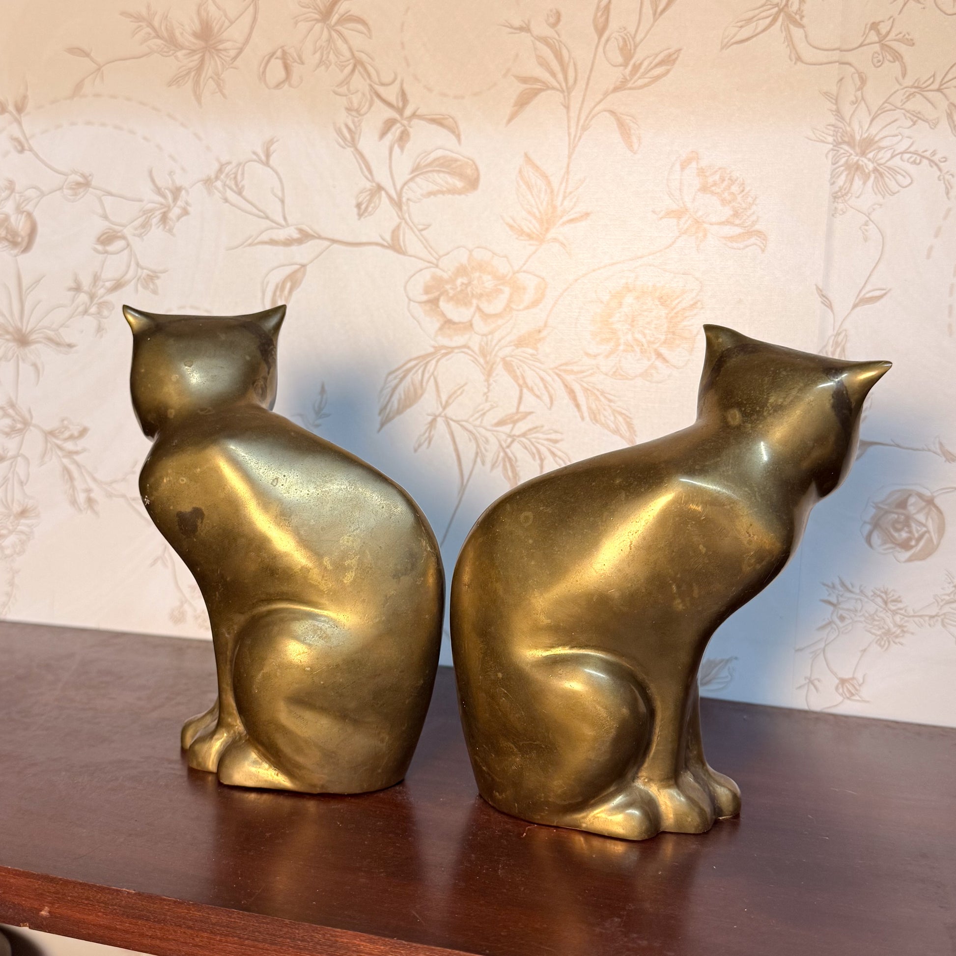 Vintage MCM Brass Cat Figurines - Pair