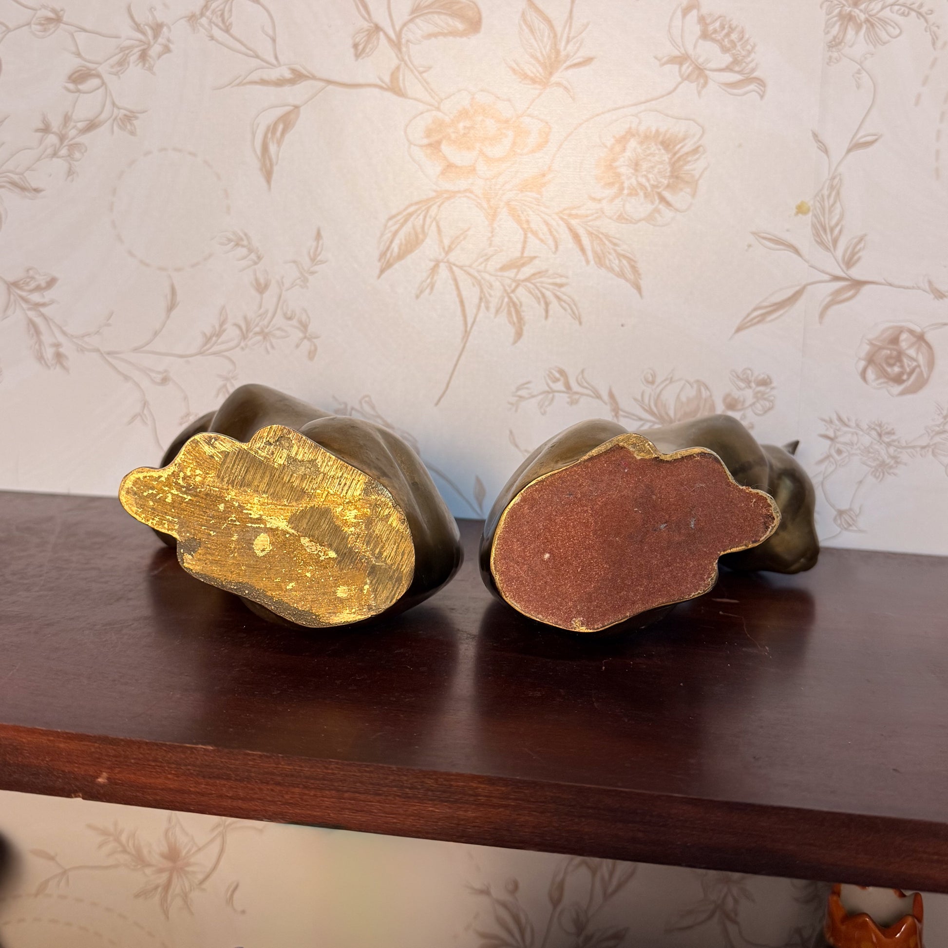 Vintage MCM Brass Cat Figurines - Pair