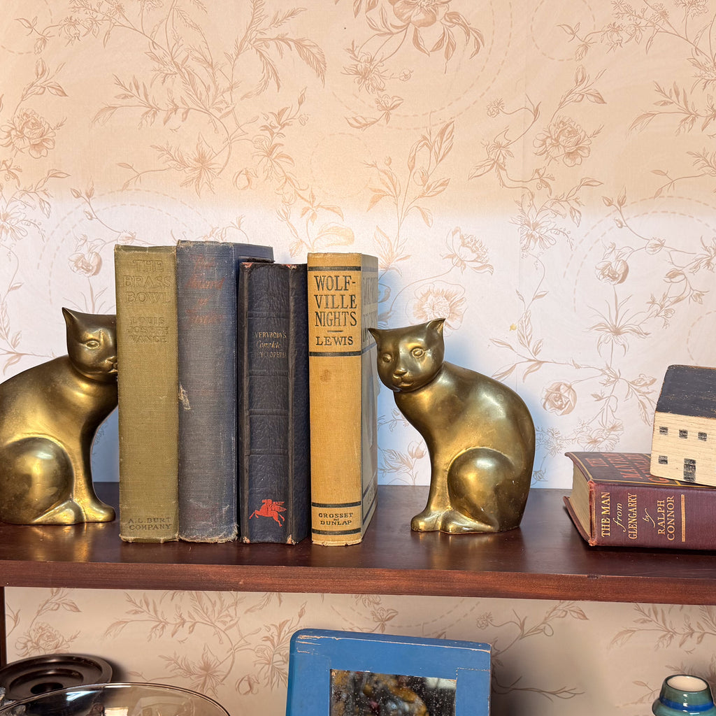 Vintage MCM Brass Cat Figurines - Pair