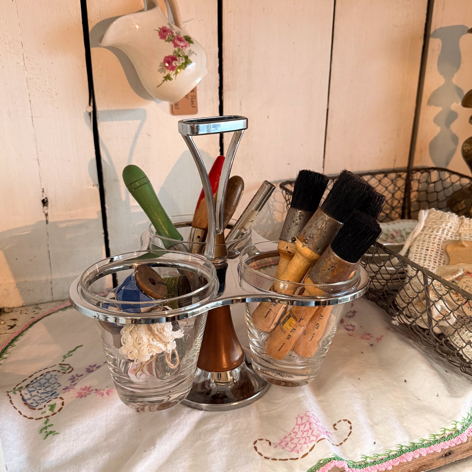 Vintage MCM Triple Carousel Condiment Server