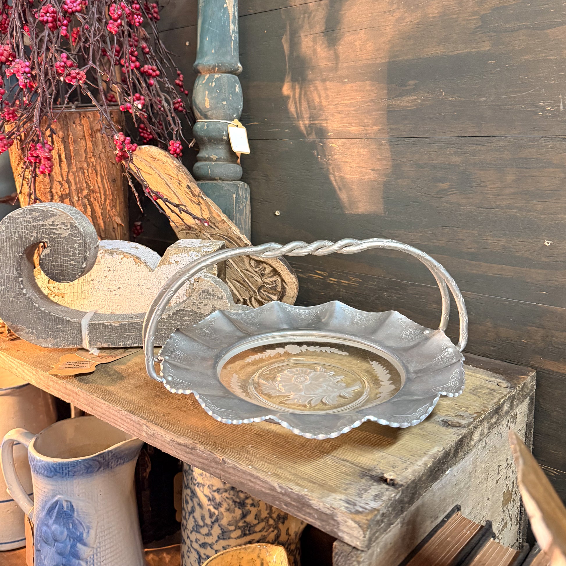 Vintage Farber & Shlevin Hand-Wrought Aluminum Handed Serving Tray