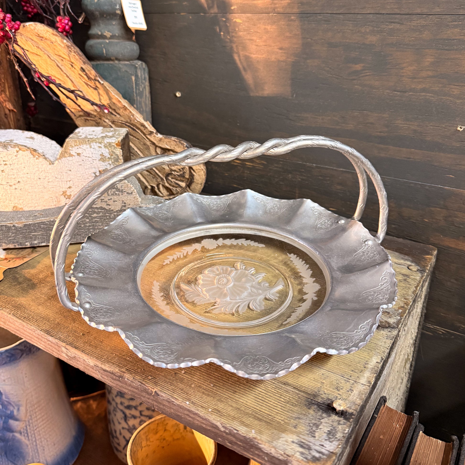 Vintage Farber & Shlevin Hand-Wrought Aluminum Handed Serving Tray