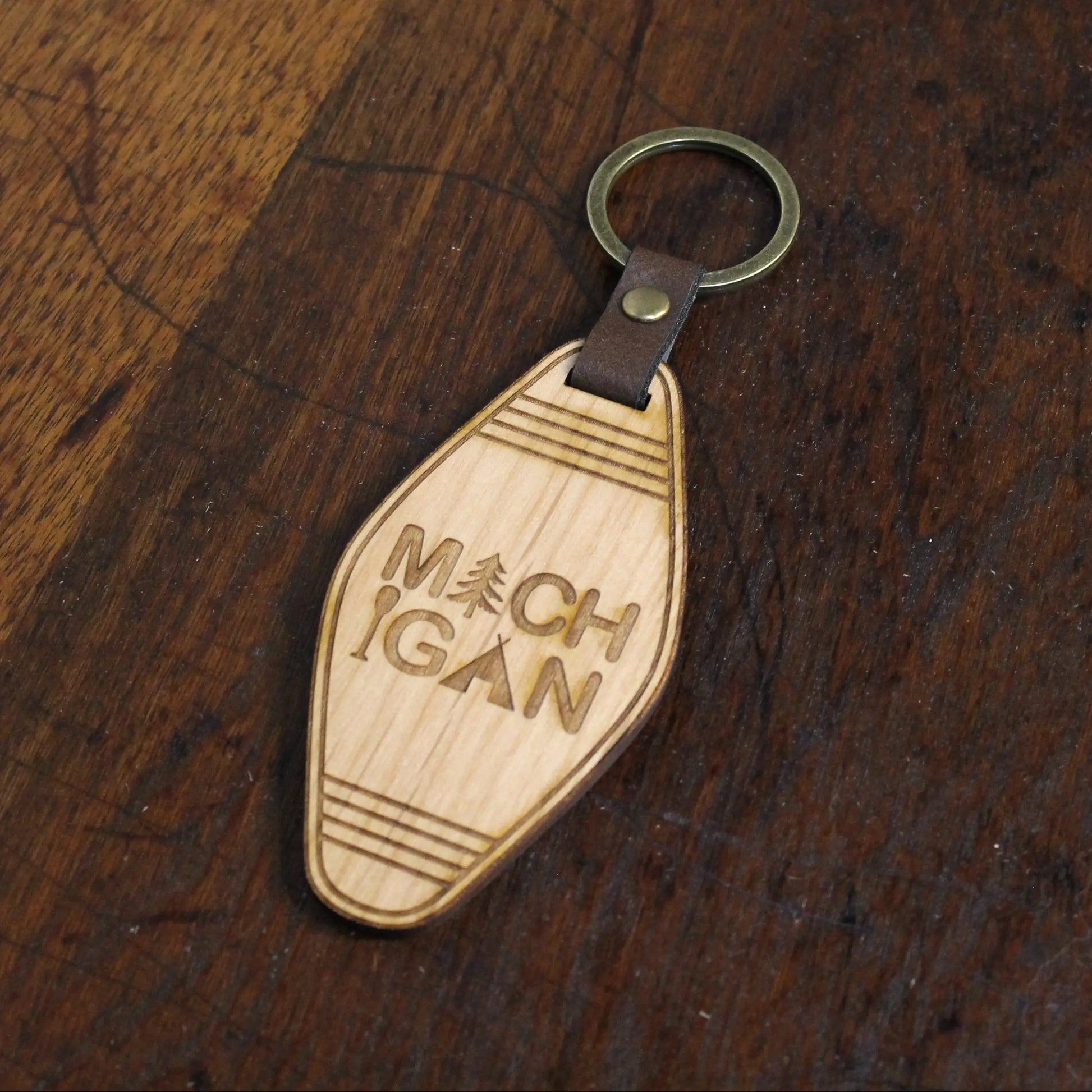 Retro Motel Wooden Keychain Changing Thymes of West Michigan