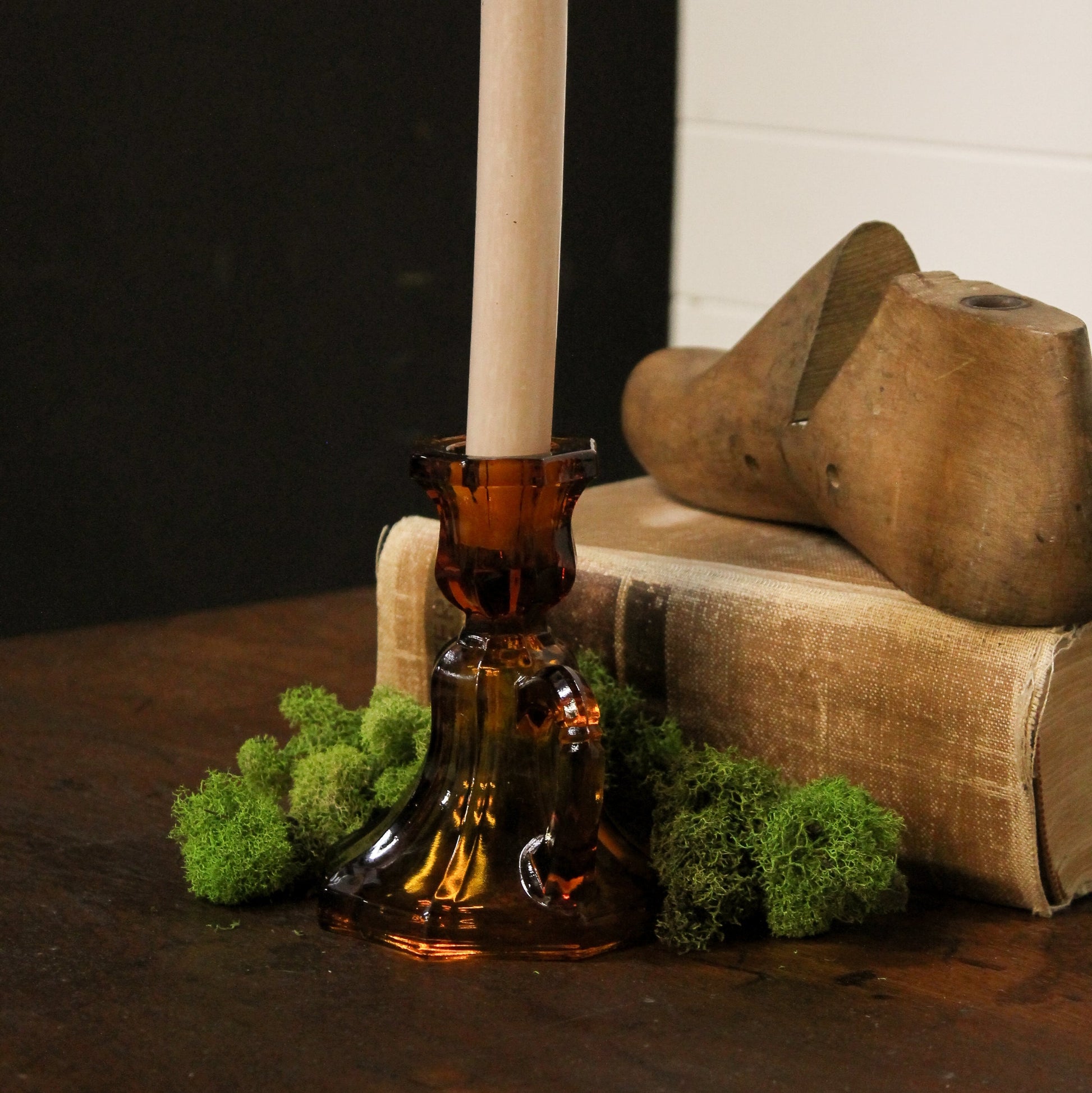 1960's Anchor Hocking Tapered Candle Holder -  Amber Changing Thymes of West Michigan